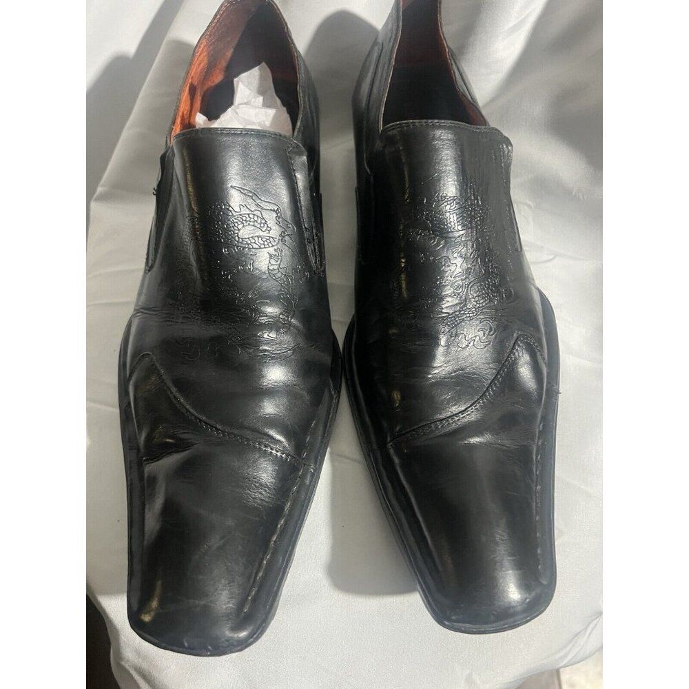 Robert Wayne Black Laser Snake Print Leather Cowboy Rocker Dress Shoe Lo…